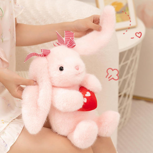 8" PEACH CAT Love Bunny Stuffed Animals Holds Red Heart Cute Rabbit Plushies Soft Plush Toys Romantic Sweet Gifts