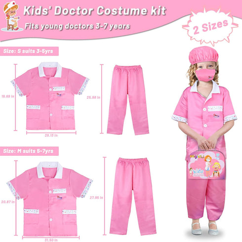 Magic4U 34 Kids Doctor Costume Kit with Real Working Stethoscope and Carry Case, Pieces Pretend-n-Play Realistic
