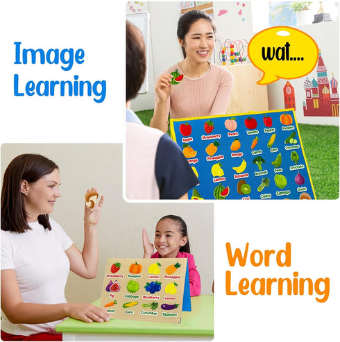 62 Felt Board Pieces for Learning Fruits and Vegetables, Felt Flannel Board for Kindergarten, Preschool, Toddlers