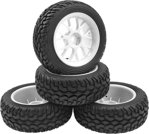 OD 75mm/2.95'' Rubber Tires & Plastic Wheel Rims 12mm Hex Compatible with Traxxas HSP Tamiya HPI Kyosho 1/10 On-Road Touring Racing Car,WLtoys 1/14 144001 RC Buggy (7-Spoke)
