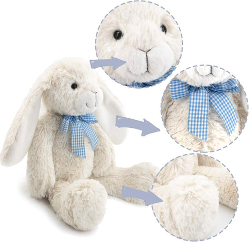 14" White Bunny Stuffed Animal for Kids, Huggable Rabbit Plush Toy with Bow for Boys and Girls, Great Gift