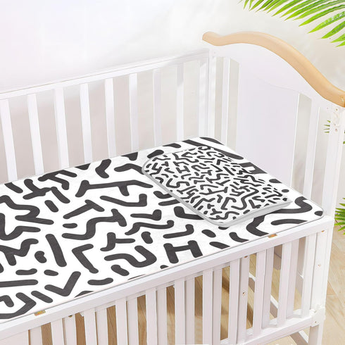 SyXIOP 28" 52" Black Abstract Irregular Lines Cooling Baby Crib Mattress Protector x Absorbent Bed Pads Washable