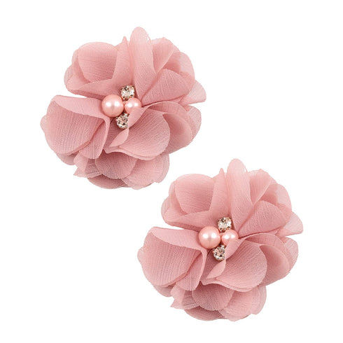 inSowni 2" Alligator Hair Clips - Barrettes with Chiffon Flower Bow and Rhinestone Pearl for Baby Girl