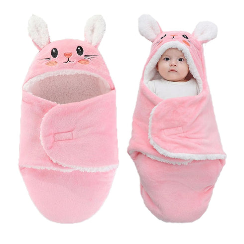 Winmany Baby Hooded Fleece Swaddle Blanket Newborn Fannel Cartoon Receiving Blanket Soft