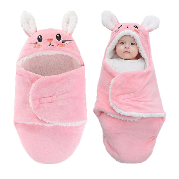 Winmany Baby Hooded Fleece Swaddle Blanket Newborn Fannel Cartoon Receiving Blanket Soft