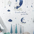 Yovkky Watercolor Blue Grey Sleeping Elephant Wall Decals, We Made a Wish Moon Star Cloud Stickers Hot Air Balloon