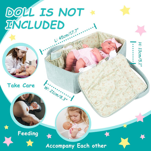 Set 7 Set, 16-18 Inch Rakki Dolli Doll Carrier Doll Carry Cot Carry Crib with Feeding Utensils Feeding & Changing