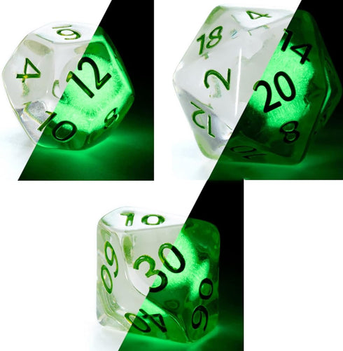 Gake Keeper Games & Dice: Firefly Dice - 7 Piece Resin Dice Set, Glow-in-The-Dark RPG Accessory