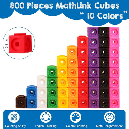 Poen 800 pcs Counting Blocks, Colorful Math Manipulatives, Educational Math Construction Toy for Kids Ages 4-8