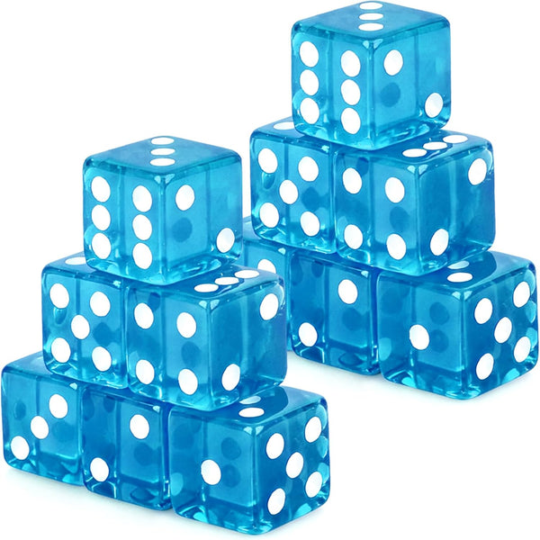 12 Pcs 19 mm Casino Dice Acrylic Light Blue Translucent D6 Dice