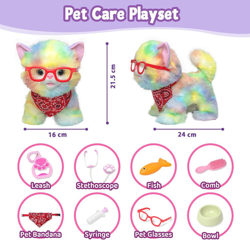 YH YUHUNG Walking Cat Toys for Kids - Remote Control Rainbow Kitty Robot Cat with Interactive Playset for Ages 3+
