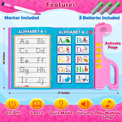 35 Counting, ABC Learning Sound Book for Toddlers Interactive Busy Book with English & Spanish, Alphabet, Music