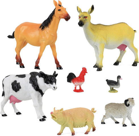 Click N' Play Jumbo Farm Animal Playset, Assorted 7-Piece Realistically Designed Plastic Figurines