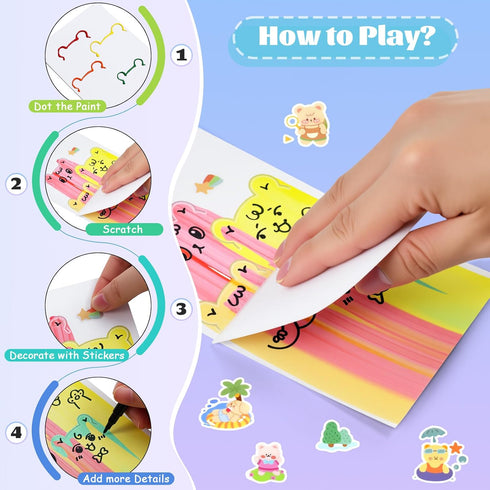 Set, GAKICO Rainbow Scratch Art for Kids: Creative Squeegee Painting Kits, Rainbow Scratch Paper Art Squeeze Magic