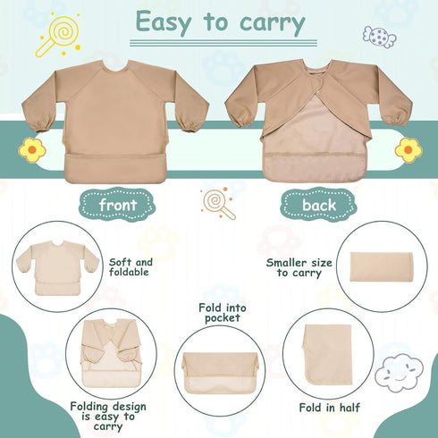 6 Pack 6-24 Jeyiour Long Sleeve Baby Bibs Mess Proof Bib Washable Feeding Bib Waterproof Smock Bib for Infant Toddler