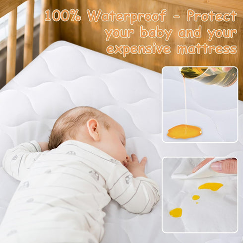 52''x28'' Yoofoss Waterproof Crib Mattress Protector, Quilted Infant Mattress Pad Cover Soft and Breathable, Machine