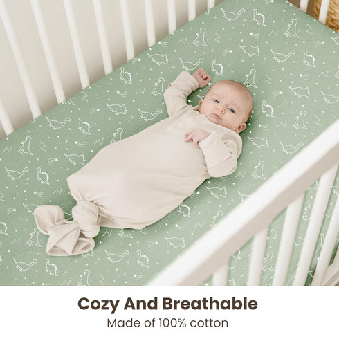 2 Pack, 52"x28" Konssy Muslin Crib Sheets for Boys, Soft Cotton Neutral Baby Sheets for Standard Crib Mattress (Dino