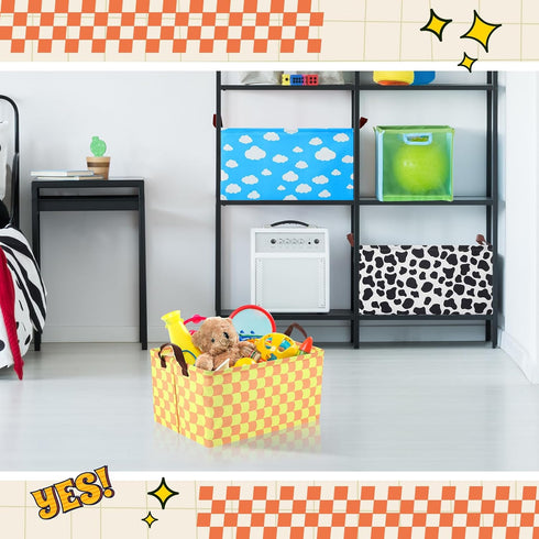 Yoojahow 3 Pack Closet Storage Baskets Waterproof Canvas with Leather Handles Storage Bins Basket Organizer Collapsible