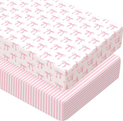 Peryiter 2 Pack Crib Sheets for Girls Boys Coquette Bed Sheet Set
