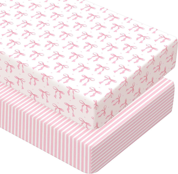 Peryiter 2 Pack Crib Sheets for Girls Boys Coquette Bed Sheet Set