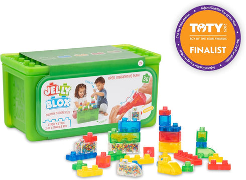 2-in-1 30 2+ Jelly Blox Stash 'N Stack Storage Case with Blocks | Toddler & Preschool Building Blocks Kids Can Squeeze