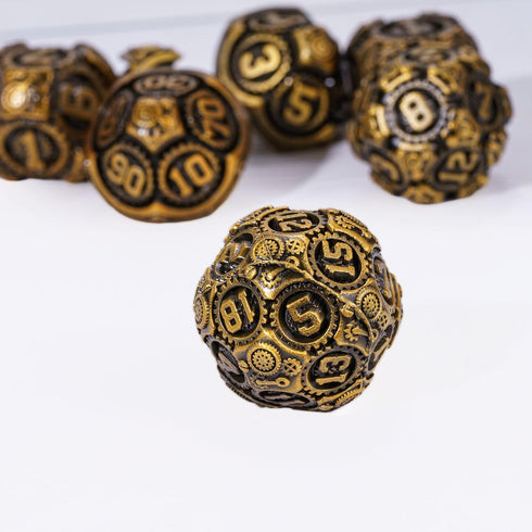 Metal Dice Set D&D, 7-Die DND Dice with Gift Bag for Dungeons and Dragons Role Playing Games (Antique Gold)