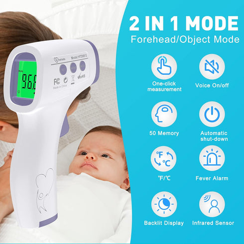 Digital Thermometer for Adults and Kids - No Touch Forehead Infrared Thermometer with Fever Alarm