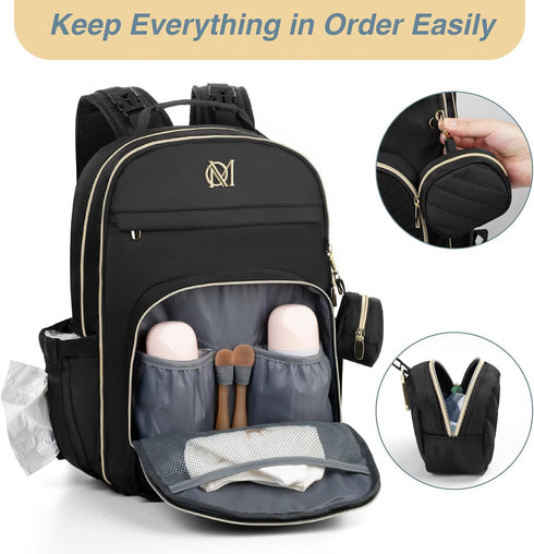 Backpack, MOMUVO Diaper Bag Quilted Baby Bag with Changing Pad & Stroller Straps & Pacifier Case, Large Travel Diaper