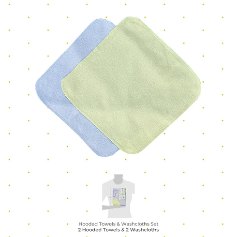 Set 2 2 Spasilk Bath Hooded Towels & Washcloths for Babies, Hooded Terry Bath Towels & Washcloths, Blue Whale