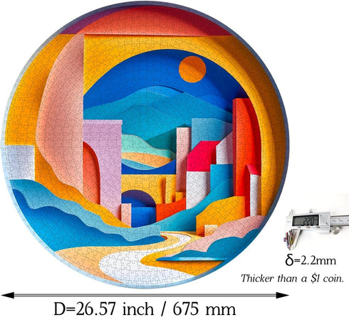 Bgraamiens 1000 Pieces Distance 3D Visual Sunrise Round Puzzle for Adults, Modern Art Challenge