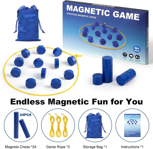 Faigcoy 24 3 Magnetic Chess Game with Full-Size Stones, Magnet Game with String & Portable Storage Bag, Strategy Board