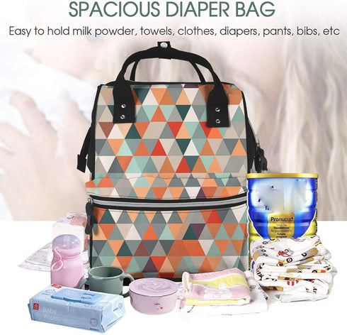 OUSIKA Backpack Daypacks Triangles Patterns Print Diaper Bag Multifunction Laptop Travel Large Nappy Bag, Black, One