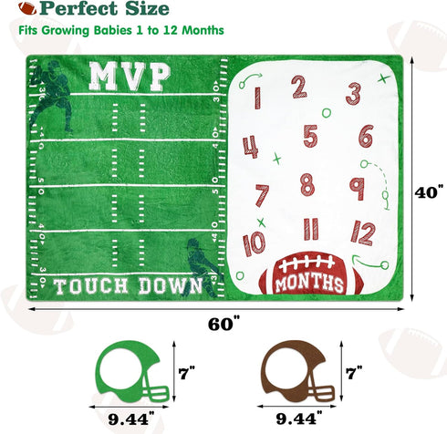 Football Baby Monthly Milestone Blanket, Sports Month Blankets, Growth Chart Nursery Swaddling Gift Ideas, Plush