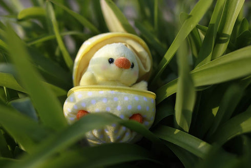Plushland Plush Stuffed Animal - 6 Inches Zip Up Egg Hideaway Cute Yellow Pastel and Polka Dot Easter Colors Gift