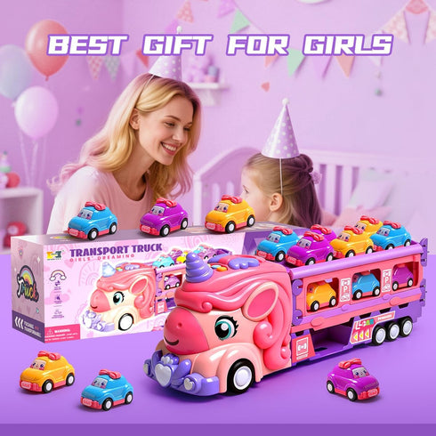 bulucoben 3 4 5 6 2 9 4-6 Unicorn Car Toys for Age Year Old Toddler Girl, Foldable Track & Player Race Mode Game, Light