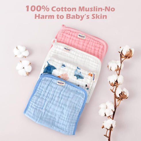 Maliton 6 Pack Muslin Burp Cloths for Baby Girls, Large 20''x10'', 100% Cotton, Absorbent & Soft