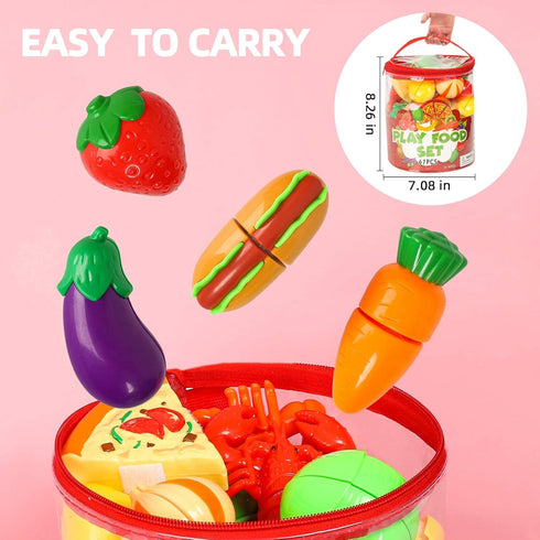 67Pc Sets Shimirth Pretend Play Food for Kids Kitchen, Pizza Toy Food & Cutting Fake Food - Fruits & Vegetables, Play
