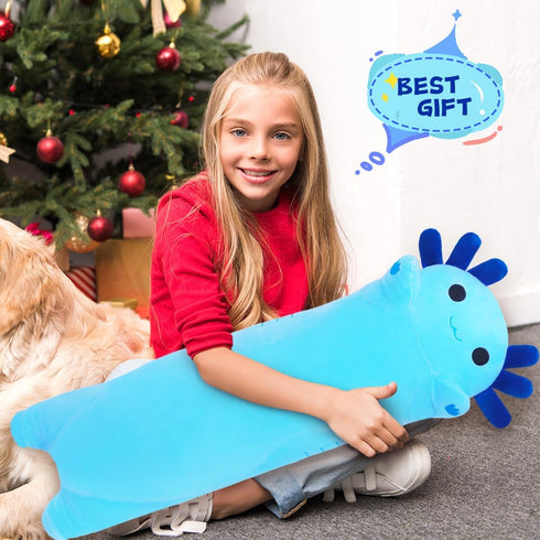 Sausudols 110CM Axolotl Plush Toys - Long Stuffed Animal Gifts for Family, Friends and Children - Blue