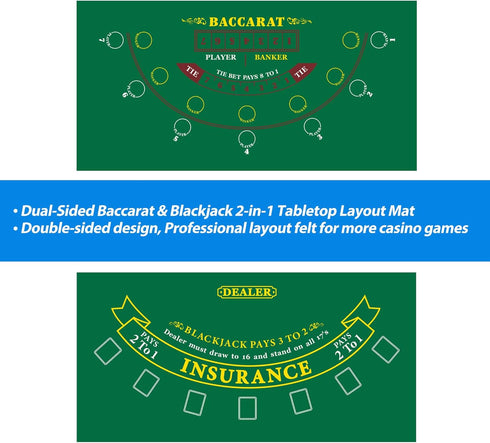36" 72" GSE Games & Sports Expert x Double-Sided Casino Layout Felt, Las Vegas Style Tabletop Mat for Parties, Home