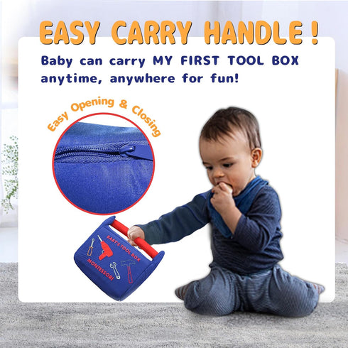 10-Piece Playset, Hammer, My First Tool Box Baby, Soft Plush Sensory Baby Tool with Electric Drill, Saw, Wrench