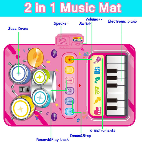 Toys for 1 Year Old Girl - 2 in 1 Piano Mat Montessori Educational Toy for 1 to 3 Year Old Girls