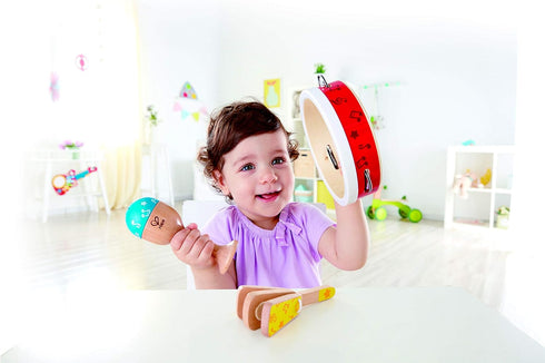 Hape Junior Percussion Set, 3 Piece Wooden Instrument Set for Toddlers