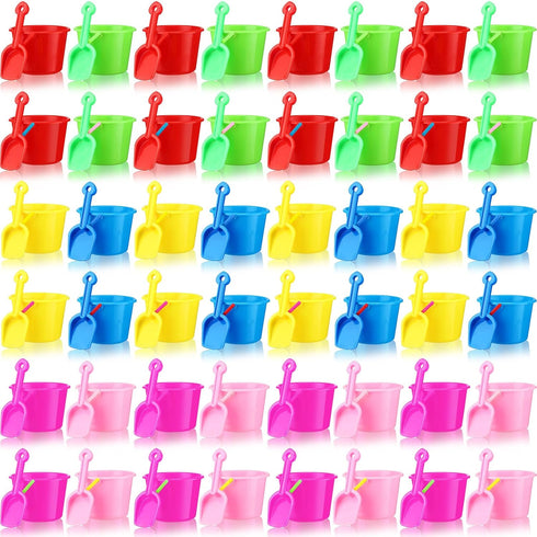Lenwen 48 Set Beach Sand Buckets and Shovels - Bulk Pails and Shovel Set, Beach Play Tools for Kids Birthday Party
