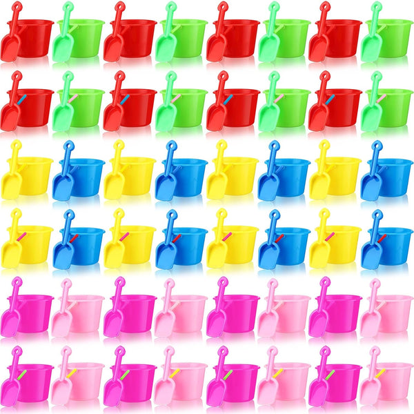 Lenwen 48 Set Beach Sand Buckets and Shovels - Bulk Pails and Shovel Set, Beach Play Tools for Kids Birthday Party