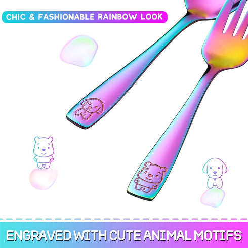 VITEVER 10 Pack Toddler Utensils, Stainless Steel Rainbow Silverware Set for Kids, Includes Forks and Spoons,