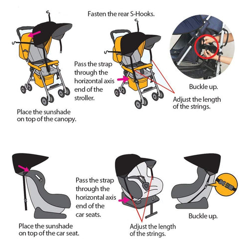 50+ Manito Sun Shade for Strollers and Car Seats (Magenta) UPF