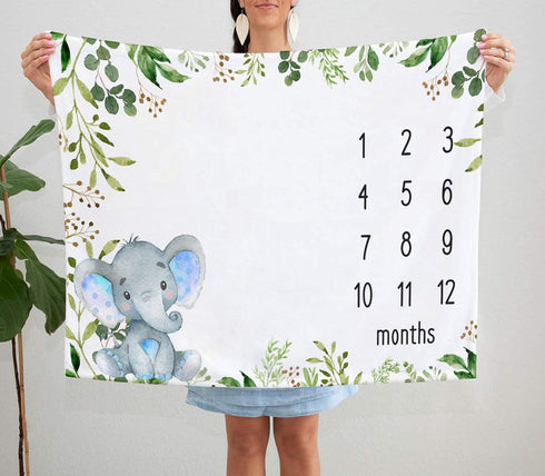 Baby Monthly Milestone Blanket Elephant, Safari Baby Photo Blanket, Gift for New Moms, 50"x40"