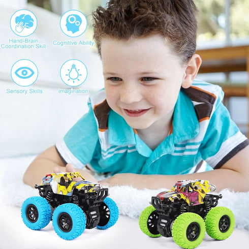 M SANMERSEN 2 Pack Monster Truck Toys, 360° Rotating for Boys and Girls Ages 3-5 - Toddler Car Gifts