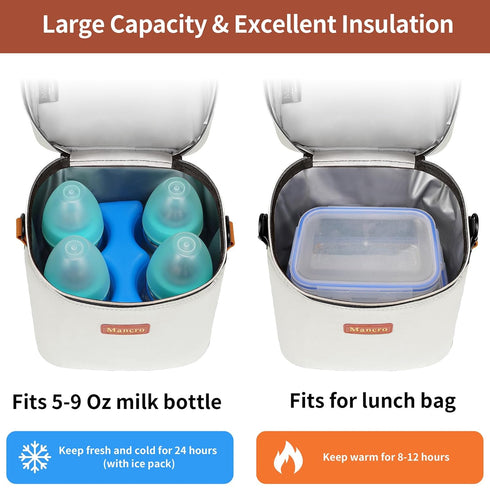 4 9 Pack, Mancro Breastmilk Cooler Bag for Travel, Fits Baby Bottles Up to Ounce, Baby Bottle bag with Ice Insulation