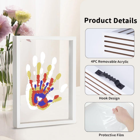 CHERRY CHEERS Set, Family Handprint Kit, DIY Craft Keepsake Wooden Frame, Endless Gift Non-Toxic Paints, Transparent